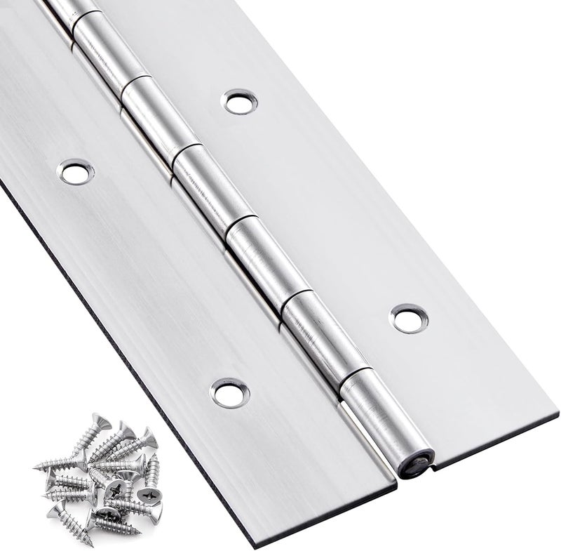 GRRONZEE Heavy Duty Piano Hinge 48 Inch x 2 Inch Stainless Steel Continuous & Piano Hinges with Holes, 48" Continuous Hinges for Cabinet, Door, DIY Wood Boxes, 0.060" Leaf Thickness, 2" Open Width - Image 1